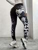 Pantalones de yoga ajustados de estilo europeo y americano con estampado digital 3D en color melocotón para mujer, pantalones deportivos ajustados para correr.