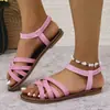 Sandalias romanas de playa transfronterizas de punta redonda, nuevo modelo en stock para la temporada 2025, sandalias planas tipo slip-on de talla grande de comercio exterior para mujer, verano