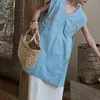 Top sin mangas con cuello en V estilo coreano para mujer, Nuevo chaleco de verano versión coreana estilo perezoso de longitud media, Suéter holgado adelgazante
