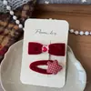 Novo Grampo de Cabelo de Tecido Feito à Mão Estilo Coreano para Crianças, Laço Vermelho Doce, Presilha Lateral para Franja Desfiada, Acessórios de Cabelo para Mulheres