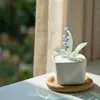 Adorno de Escritorio de Flor Artificial de Vidrio Zibo, Pequeño Ramo de Lirio del Valle, Planta en Maceta de Cristal Flor Eterna, Buen Artículo para Escritorio de Oficina