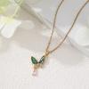 Nuevo Collar Simple Verde Mariposa para Mujer Acero Titanio Colgante Cadena para Cuello Cadena Clavícula Joyería de Diamantes Completa de Alta Gama Venta al por Mayor