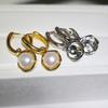 Accesorios de perlas para bricolaje, chapado en oro real de 18 quilates, hebilla de oreja de perla de alta retención de color, hebilla de oreja de perla, hebilla de oreja redonda semiacabada