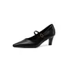 Elegante Mary Jane Antideslizante de Piel de Vaca para Viajes Diarios 2026 Otoño Tacón Grueso Tacón Alto Punta Fina Hebilla de Cuero Genuino Zapatos de una Sola Tira para Mujer