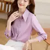 Foto Real 26 Primavera/Outono Nova Camisa de Manga Longa de Cetim Feminina de Alta Qualidade para o Trabalho Casual Simples Brilhante Camisa de Chiffon