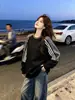 Sudadera con capucha de retazos de color liso y a rayas, cuello redondo, personalidad simple y de nicho, para mujer, otoño e invierno, nueva, holgada, versátil, estilo casual, top