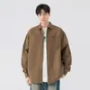 Camisa de manga larga de algodón puro de peso pesado para hombre, estilo americano vintage de otoño e invierno, chaqueta camisa casual de color liso de alta gama para hombre