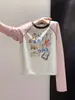 Camiseta de Manga Larga Raglán Fina con Estampado de Dibujos Animados Coreanos para Otoño Temprano, Camisa de Verano para Mujer con Protección Solar, Blusa Top Holgada con Efecto Adelgazante