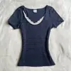 2026 Look de Dos Piezas Estilo Europeo y Americano Transfronterizo Adorno de Encaje Delicado Camiseta de Cuello Redondo Manga Corta Primavera/Verano Nuevo Negro