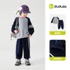 Conjunto Moletom Infantil Dudu House Outono Top Masculino Calça Casual Roupa de Outono Conjunto Duas Peças Feminino Roupa de Bebê Tendência