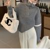 Suéter Loose Estilo Coreano 2024 com Zíper e Gola Reversível, Malha Outono e Inverno Versátil Roupa Externa Casual Tendência Manga Longa