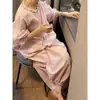 Pijama de estilo casual con ribete de encaje, manga larga, pantalón largo, holgado, talla grande, para primavera y otoño, ropa de casa, adelgazante y elegante, se puede usar para salir