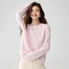 Suéter base de punto Kangbaolai para mujer, 25% seda de morera 75% cachemira, cuello redondo, mangas raglán, corte holgado, estilo casual