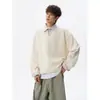 Moletom Gola Camisa Listrada Falso Duas Peças para Homem, Tamanho Grande, Moderno, Primavera e Outono, Padrão de Espiga de Trigo Texturizado, Top com Gola Reversível