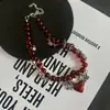 Dulce Fresco Rojo Perlas Mariposa Flor Amor Collar Estilo Frío Moda Lujo Ligero Cadena de Clavícula Alta Europea y Americana Nuevo