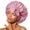 Popular Europea Imitación Seda Ala Ancha Gorro para Dormir Cinta de Satén Sombrero Redondo Gorro de Baño Belleza Peluquería Sombrero Sombrero con Lazo
