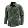 Camisa de Manga Larga para Hombre, Estilo Primavera y Otoño, Algodón Puro, Multibolsillos, Cuello de Solapa, Camisa Casual, Para Exteriores, Secado Rápido, Transpirable