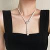 Collar de cadena de clavícula con diseño romántico francés de alto brillo con perlas artificiales redondas de tamaño degradado para otoño e invierno. Nuevo.