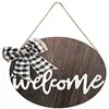 Tablero de Madera Marrón Carbonizado Decoración de Lazo de Doble Color Letrero Colgante Placa Decorativa para Puerta Exterior