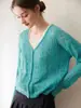 Cardigan Hueco de Cuello en V 75% Cachemir 25% Seda de Morera para Mujer Botones con Perlas Suelto Tejido Fino Cardigan Suéter