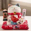 Estatueta de gato da sorte em cerâmica estilo japonês, mão acenando elétrica, tamanho grande, adequada para inaugurações de lojas, caixas registradoras, balcões de recepção, decoração de casa e como presente