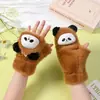Guantes de Felpa Cálidos de Doble Capa con Forro Polar Engrosados para Ciclismo, Dedos Descubiertos con Solapa, de Dibujos Animados Lindos para Estudiantes, Niñas, Otoño e Invierno