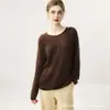Nuevo suéter de cachemir reversible de color sólido versátil 75% cachemir 25% seda de morera tejido de punto con cuello redondo para mujer, holgado y suave