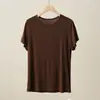 Camiseta Fina de Manga Corta Elástica Ajustada al Cuerpo de Cuello Redondo Estrecho para Mujer de Lana Lyocell Verano Ropa para Mujer