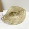 Chapéu de Palha Crochê Vazado de Verão Fita com Florzinha Verde Chapéu de Palha Artesanal Chapéu de Sol Casual de Férias para Mulheres Dobrável