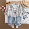 Conjunto de Primavera y Otoño para Niños Nuevo Elegante 2025 Ropa de Primavera y Otoño para Bebé Conjunto de Tres Piezas a Cuadros Elegante Manga Larga Moderno