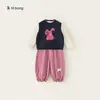 Conjunto de Três Peças You Bao para Crianças Pequenas Roupas Camada Base com Babados Coelhinho Pequeno Colete de Lã Calças Jogger Casuais Conjunto para Meninas