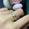 Anillo de Ópalo Natural Puro con Forma de Corazón y Piedra Principal de Cristal Transparente de 6*6 mm, Finamente Elaborado en Plata S925