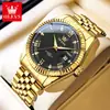 Dropshipping Oulisi Modelo Nuevo Dorado Completamente Impermeable Luminoso Correa de Acero Transfronterizo Comercio Exterior Reloj de Cuarzo para Hombre