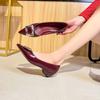 Zapatos de Salón de Puntera Fina de Charol Borgoña con Tacón Bajo para Mujer 2025 Nuevos Zapatos de Mujer Primavera y Otoño Tacones Altos Nude Tacones Gruesos
