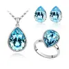 Joias de Cristal Atacado Conjunto de Três Peças Colar Pingente Gota + Brincos + Anel - Lágrimas de Amante -044+029+032