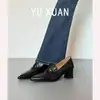 En Stock Mocasines Retro Franceses de Piel de Oveja con Tacón Alto de 5/7 cm para Mujer, Zapatos Cómodos de Tacón Grueso para el Trabajo