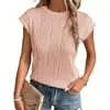 Camiseta Texturizada Redonda de Manga Corta Estilo Europeo y Americano Nueva 2025 para Mujer, Ropa Femenina de Comercio Exterior Transfronterizo