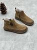 Botas Curtas Artísticas Feitas à Mão em Couro Genuíno 25 Outono/Inverno Novo Estilo Floresta Vintage Bico Redondo Fundo Plano Couro Bovino de Primeira Camada Botas Chelsea Femininas