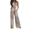 Novedad Primavera/Verano 2026 Ropa Europea y Americana para Mujer Transfronteriza Amazon Estampado Sexy Fresco Escote en V Profundo Espalda Descubierta Mono