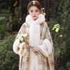 Princesa Qianjin Invierno Nuevo Chal Antiguo Cuello Grande de Piel Abrigo a Cuadros Engrosado Cálido Bolsillo Grande Capa