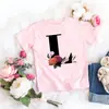 Camiseta rosa niña letra flor linda estilo ins dulce top manga corta creativa verano 2022 transfronterizo