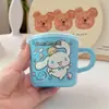 Taza de Agua Infantil de Dibujos Animados Japoneses Taza Pequeña Macarrón Taza de Leche Taza para Beber para Bebé con Tapa Asa Taza