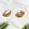 Brincos Femininos Versáteis e Modernos com Padrão de Diamante, Abertura em C, Banhados a Ouro 18K, Estilo Francês de Luxo Simples