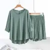 Algodón Transpirable Holgado Casual Ropa de Casa Verano Delgado Talla Grande Mangas de Murciélago Holgadas para Mujer Cuello en V Shorts Conjunto de Dos Piezas