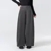 Pantalones largos casuales holgados de pierna ancha personalizados otoño e invierno ajustados de lana color liso con caída de pierna recta de cintura alta grises