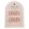 Uñas Portátiles Hechas a Mano, Parche de Uña Portátil de Alto Nivel con Gradiente Rosa Nude, Flor de Perla Estereoscópica, Lazo de Pedrería