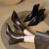 Botas de algodón peludo estilo francés con punta fina, tacón grueso y cremallera lateral para mujer, botines nuevos para otoño e invierno 2026 con tacón medio, botas elegantes de corte ajustado