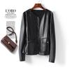 Chaqueta Corta de Cuero Estilo Chanel para Mujer Modelo Nuevo Primavera y Otoño 2026 Petite Elegante Cuello Redondo Chaqueta de Cuero Biker Top