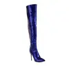 Botas de Mujer de Comercio Exterior, Puntiagudas de Cuero Brillante Tacón de Aguja Alto, Botas Largas Hasta la Rodilla, Color Dorado, Botas Altas de Mujer Talla Grande