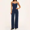 Macacão de Fleece Escovado Cruzado Vazado Costas Bonitas Perna Larga Solto Roupa de Yoga Macacão Feminino para Ir ao Trabalho Compras 4529